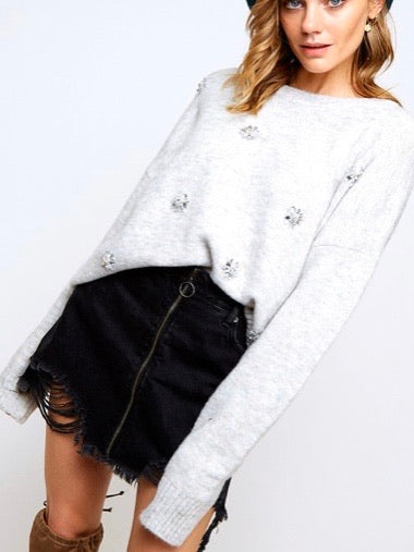 Grey Rhinestone Sweater