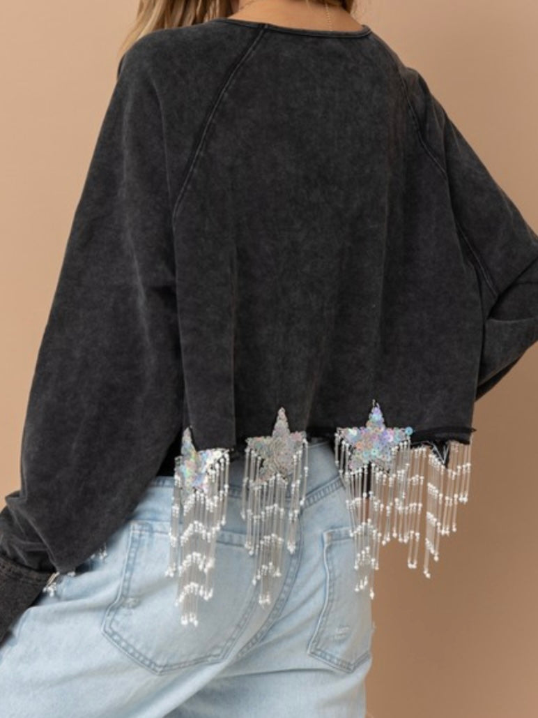 Sequin Star Patch Trim Top