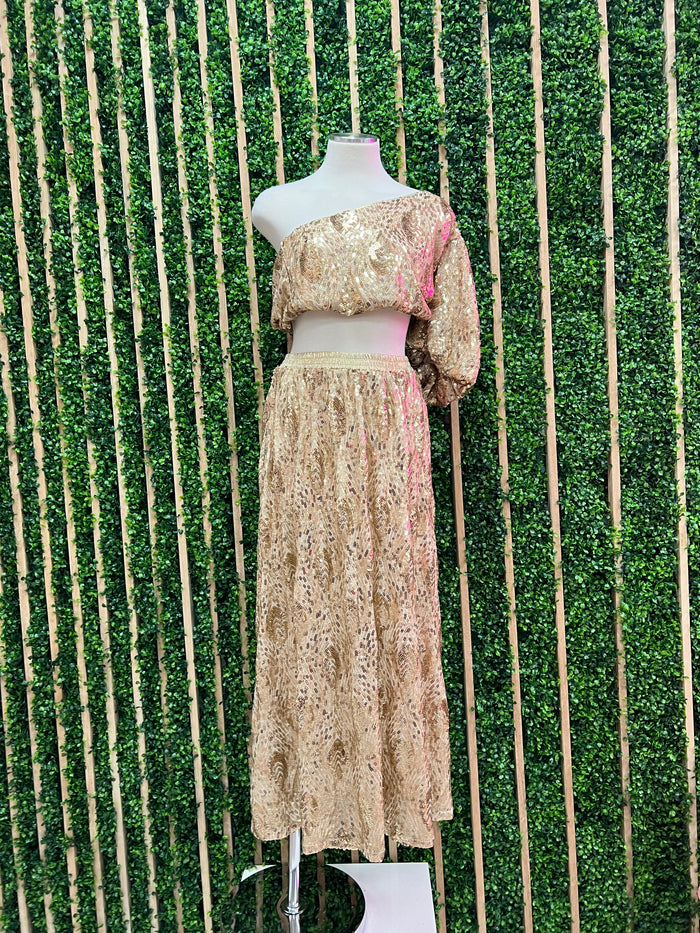 Exquisite Gold Sequin Midi Skirt