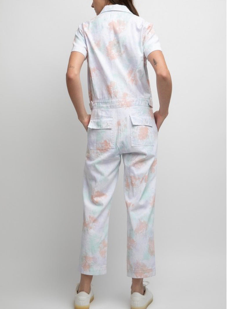 Tie Dye Splatter Utility Jumpsuit