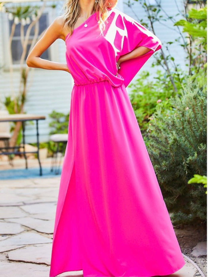 One Shoulder Draped Maxi Dress