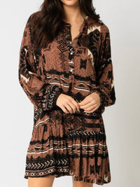 Brown Aztec Drop Waist Dress