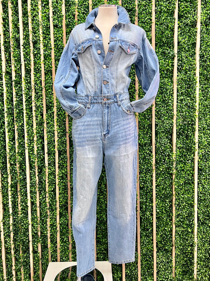High Waist Flap Pocket Button Up Jumpsuit