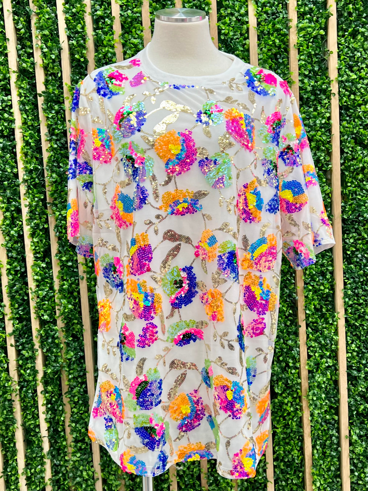 Floral Sequin Embroidered Shirt Dress