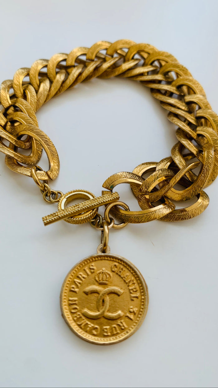 Gold Rue Cambon Paris CC Repurposed Vintage Toggle Bracelet