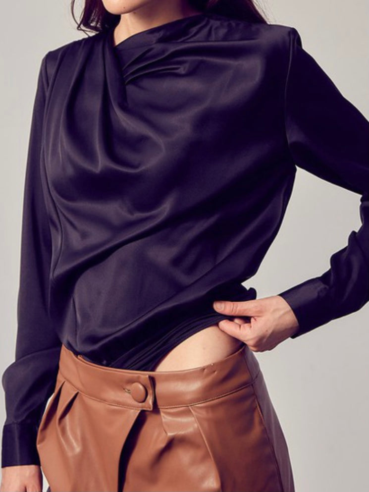 Elegant Long Sleeve Draped Bodysuit
