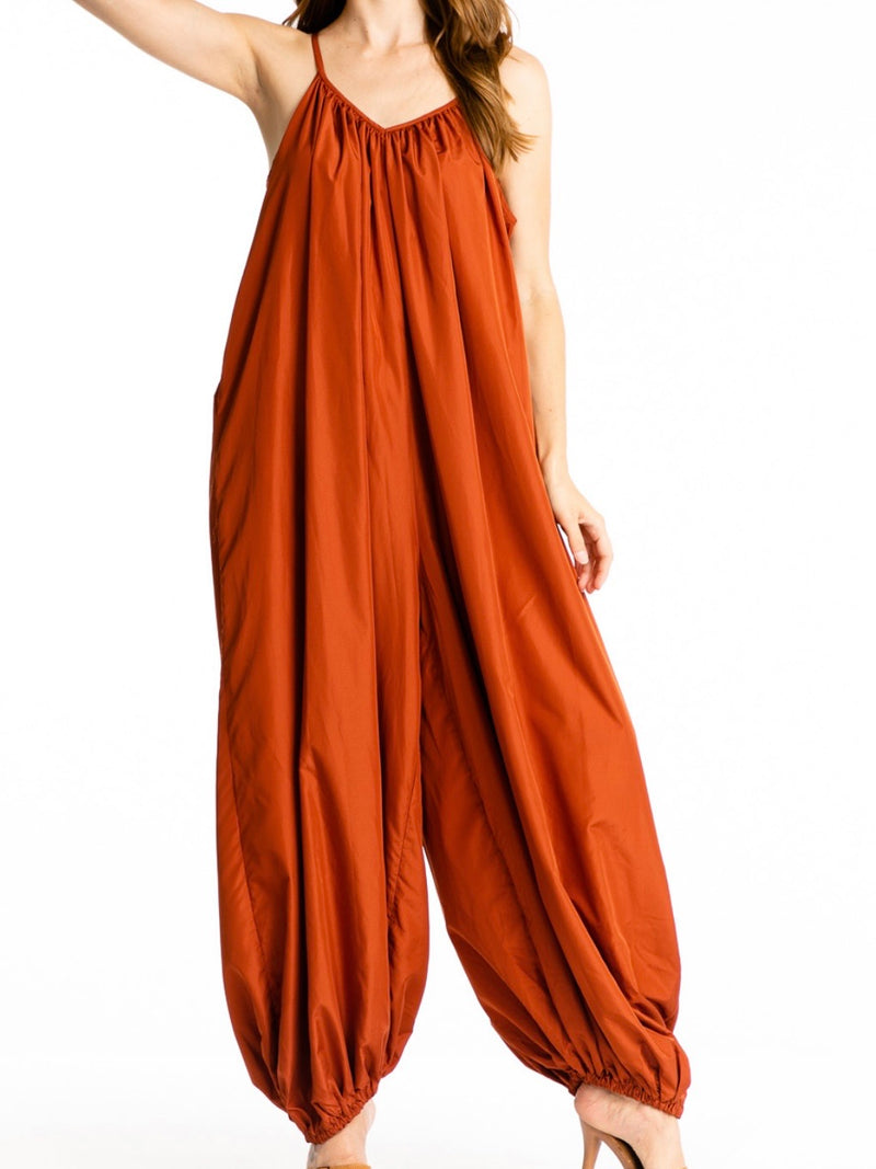 Rust Tie Strap Jumpsuit