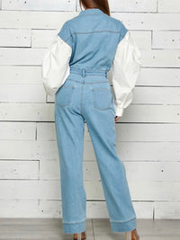 Contrast Sleeve Denim Jumpsuit