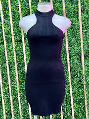 Black High Neck Bodycon Midi Dress