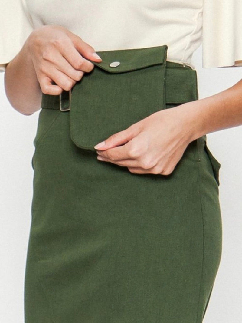 Olive Asymmetrical Pencil Skirt