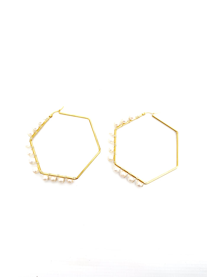 Hexagon Pearl Hoops