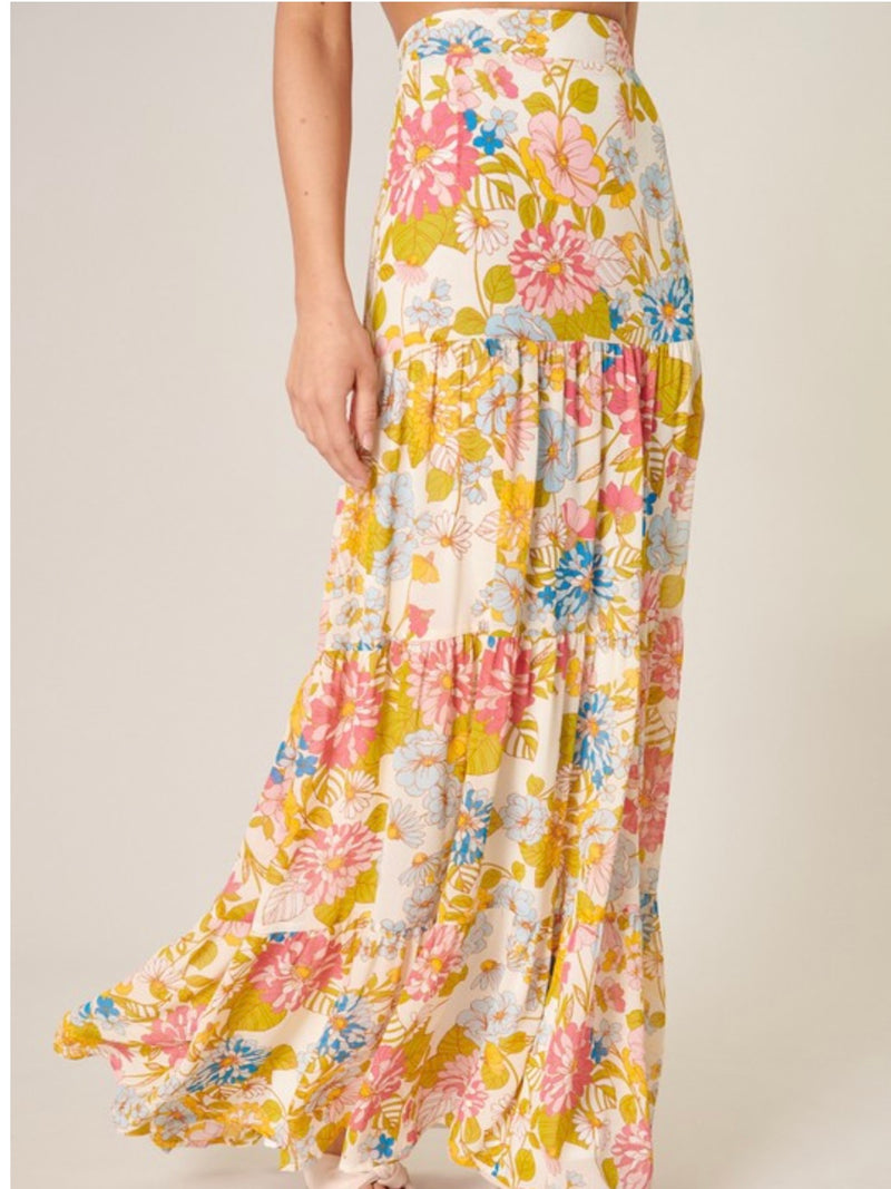 Yellow Floral Print MAxi Skirt