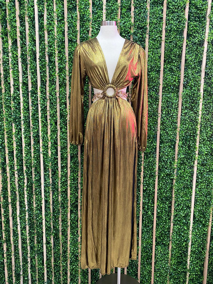 Bronze Metallic Chain Gown Maxi