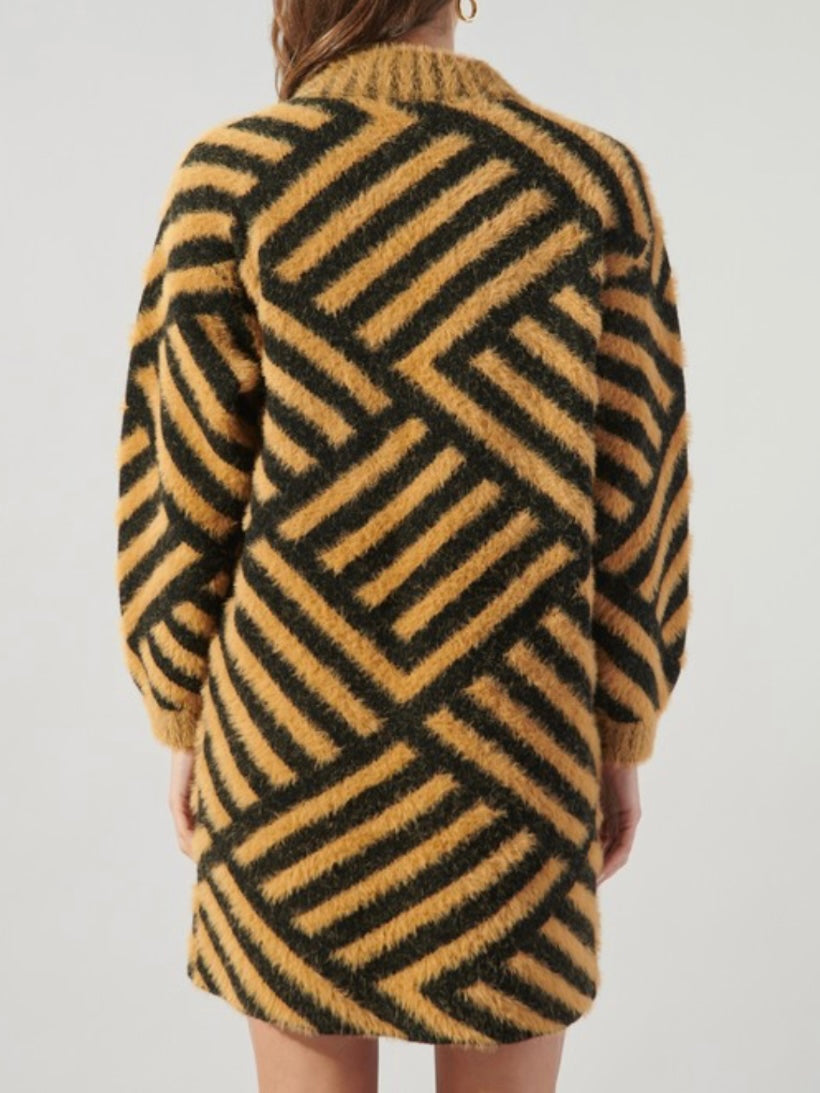 Tan Black Chevron Sweater Dress