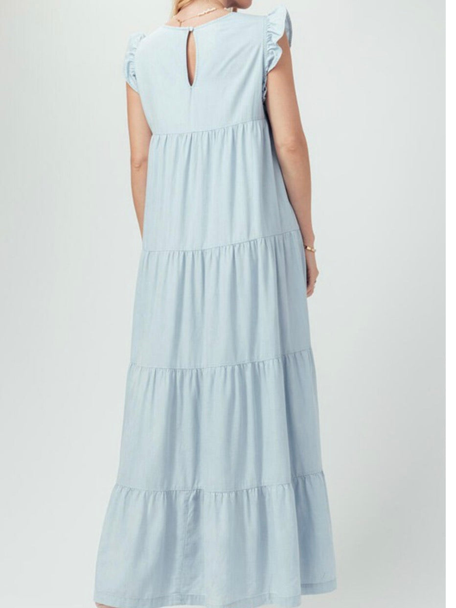 Ruffle Tiered Angel Sleeve Maxi Dress