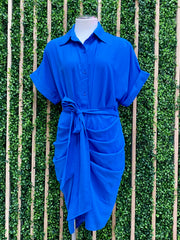 Exquisite Blue Rouched Short Blouse Dress