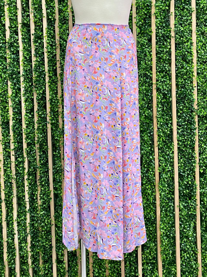 Violet Floral Slit Midi Skirt