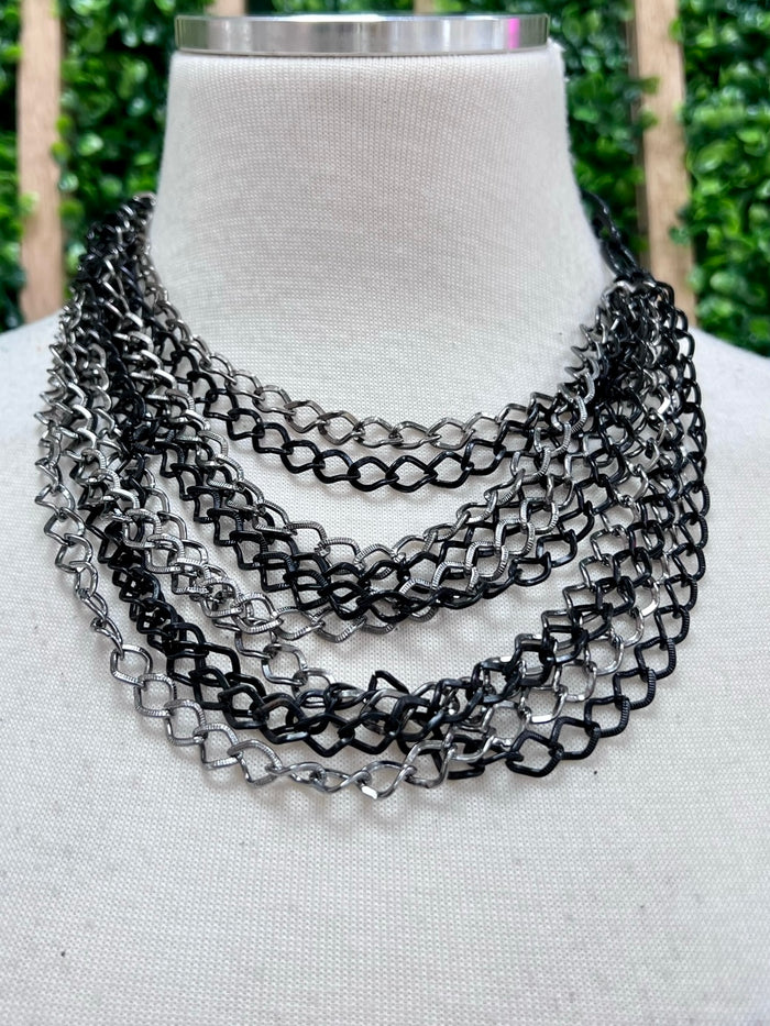 Black Hematite Cascading Multi Chain Necklace