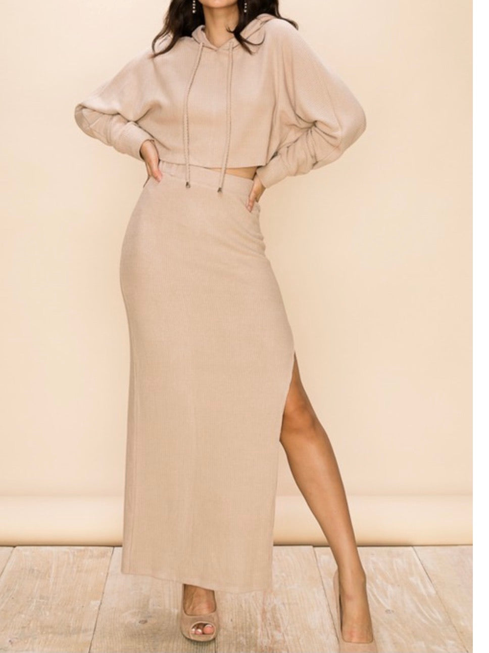 Taupe Rib Knit Skirt Set