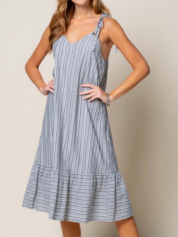 Striped Ruffle Hem Midi Dress