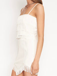 White Fringe Detail Short Skirt Set