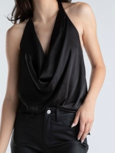 Satin Cowl Neck Halter Top