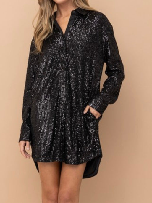 Black Sequins Blouse Dress