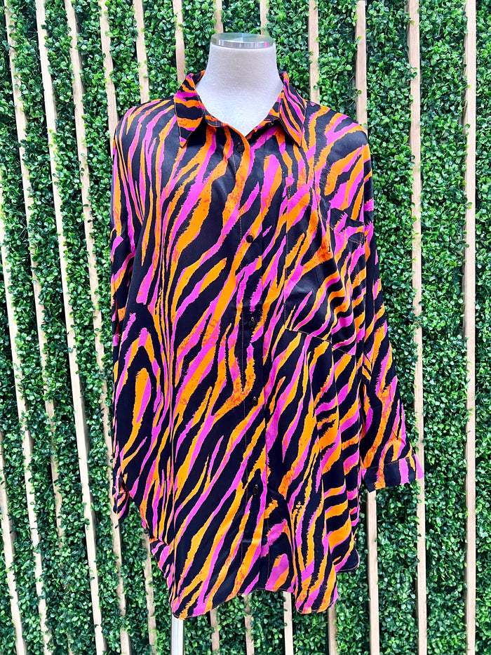 Multi Bright Zebra Long Blouse
