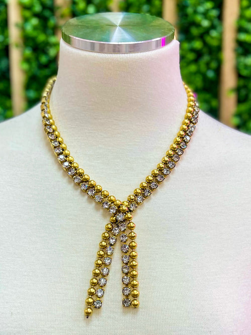 Exquisite Crystal Gold Tie Necklace