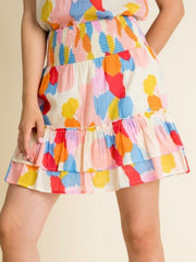 Multicolor Stroke Smocked Waist Short Skirt