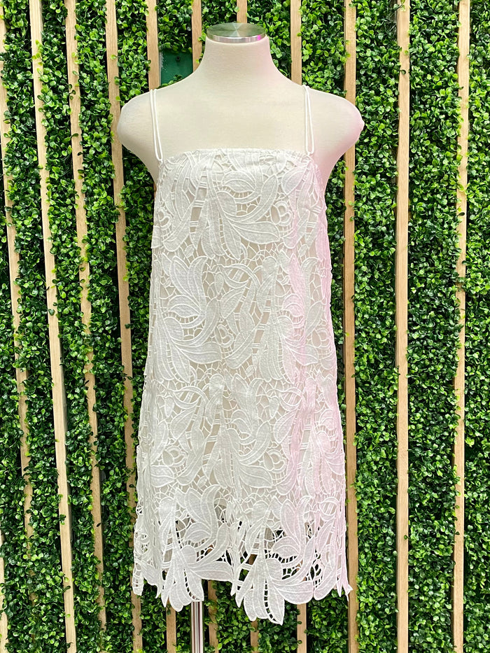 Exquisite Square Neck Lace Short Dress