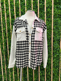 Houndstooth Contrast Knit Shacket