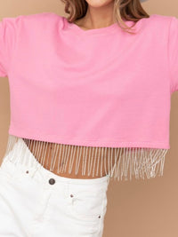 Rhinestone Fringe Crop Shirt