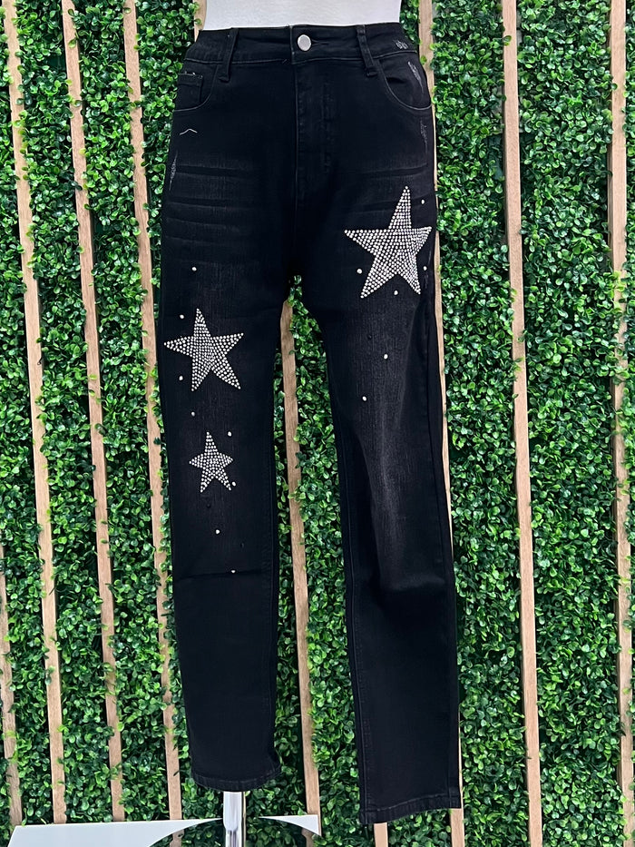 Silver Stars Black Denim