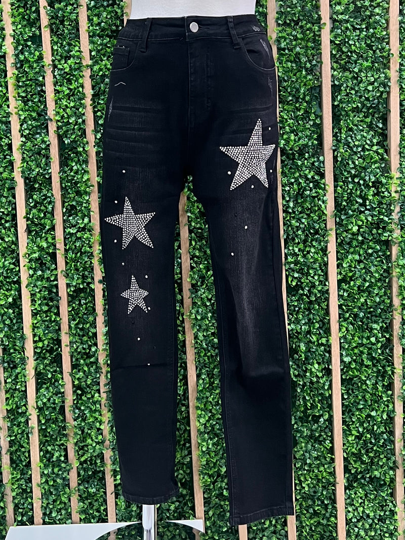 Silver Stars Black Denim