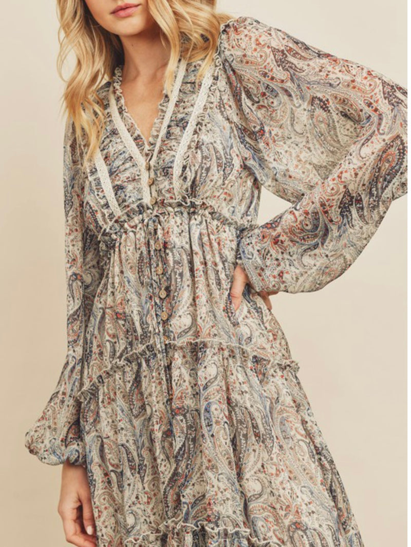 Ivory Blue Paisley Maxi Dress