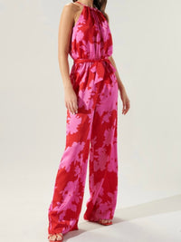 Elegant Red Pink Halter Jumpsuit