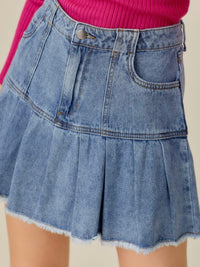 Light Denim Pleated Short Skirt