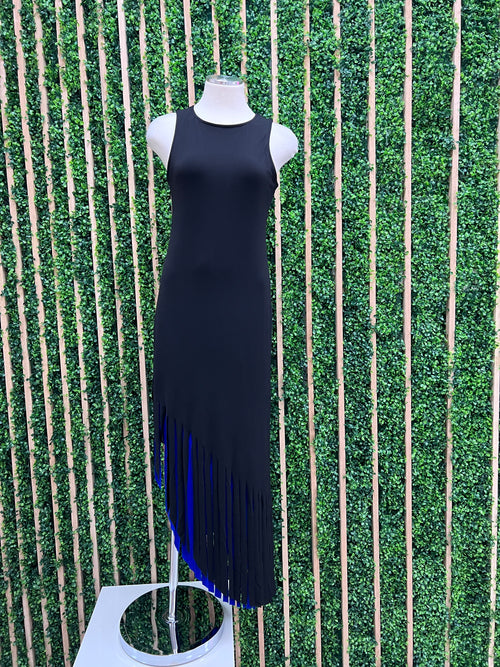 Eva Varro Exquisite Black Blue REversible Fringe Dress