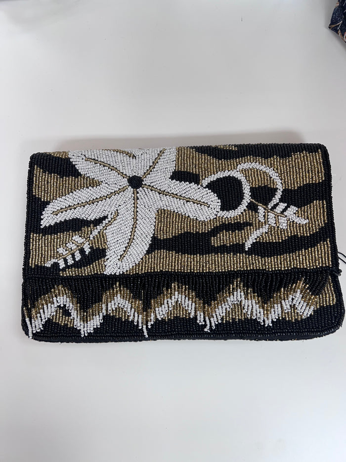 Golden Glam Floral Embroidered Crossbody Bag