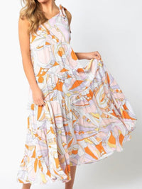 Orange Detail One Shoulder Midi Dress