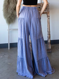 Acid Wash Tiered Wide Leg Pant