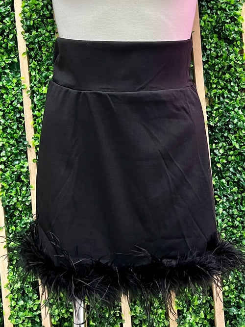 Black Feather Trim Short Skirt