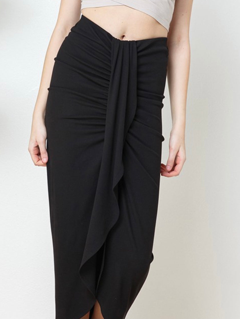 Rib Asymmetrical Draped Skirt