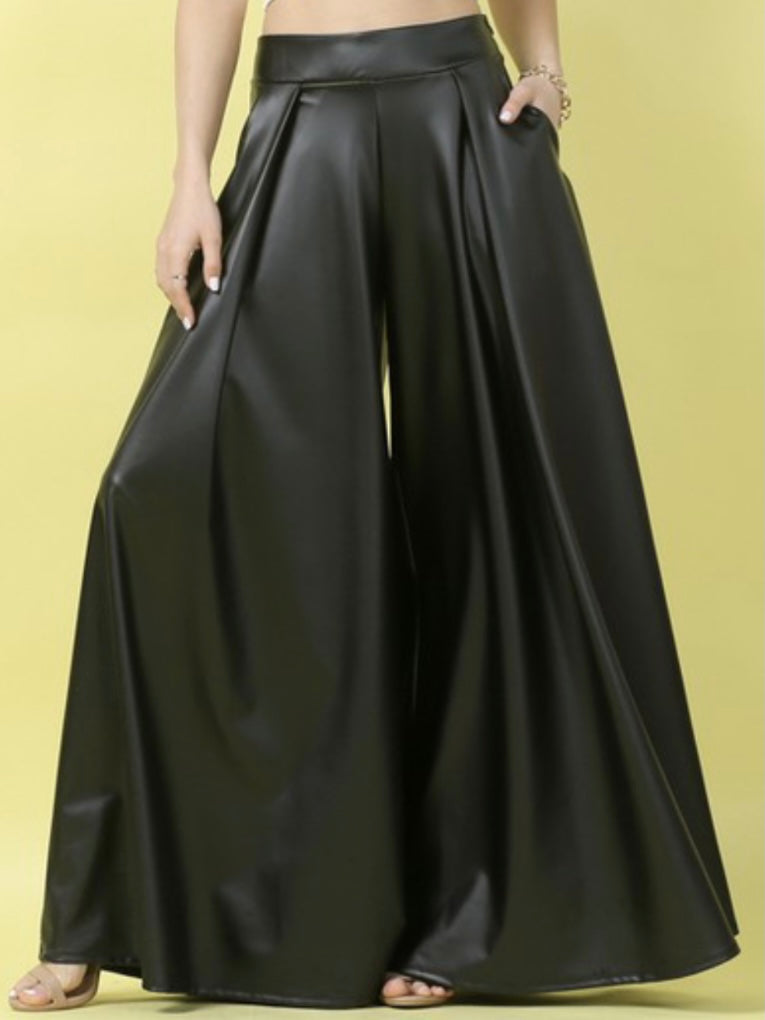 Black Faux Leather Wide Leg Palazzo