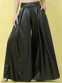 Black Faux Leather Wide Leg Palazzo