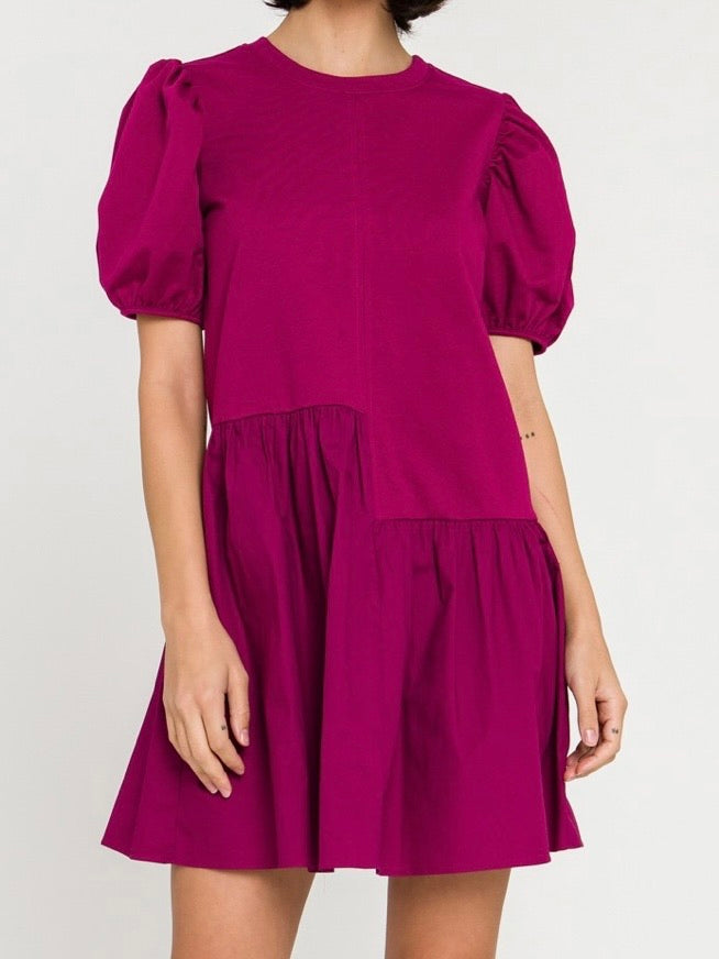 Magenta Balloon Sleeve Dress