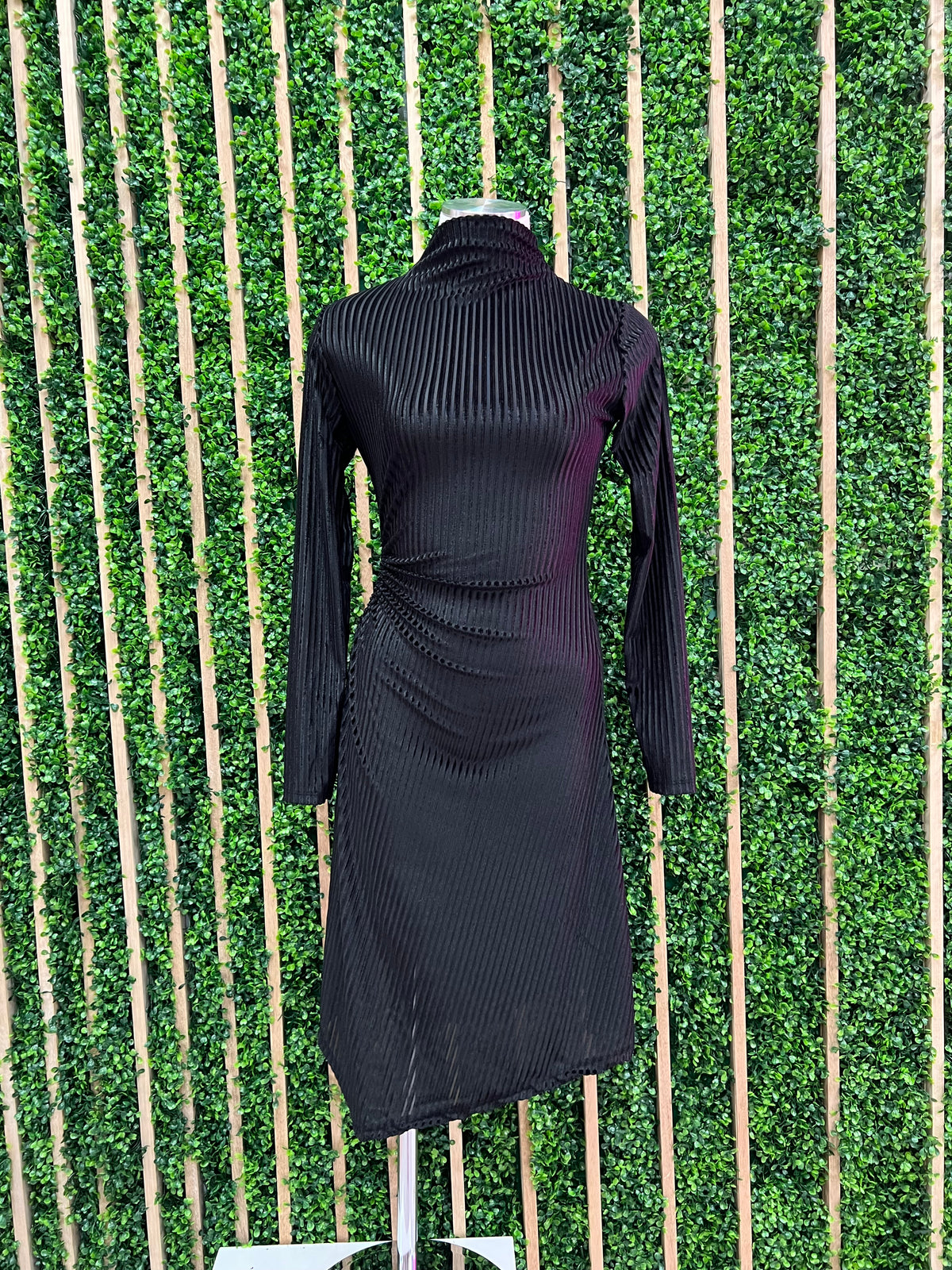 Velvet Ribbed High Neck Dress