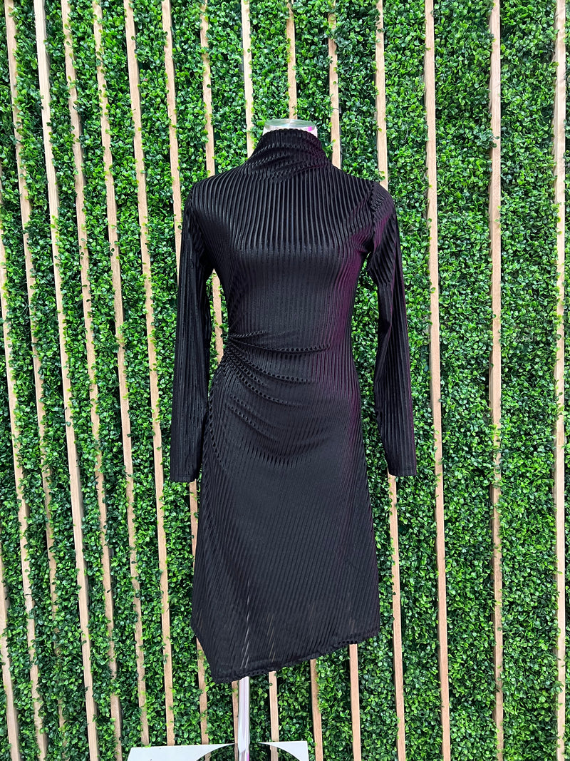 Velvet Ribbed High Neck Dress