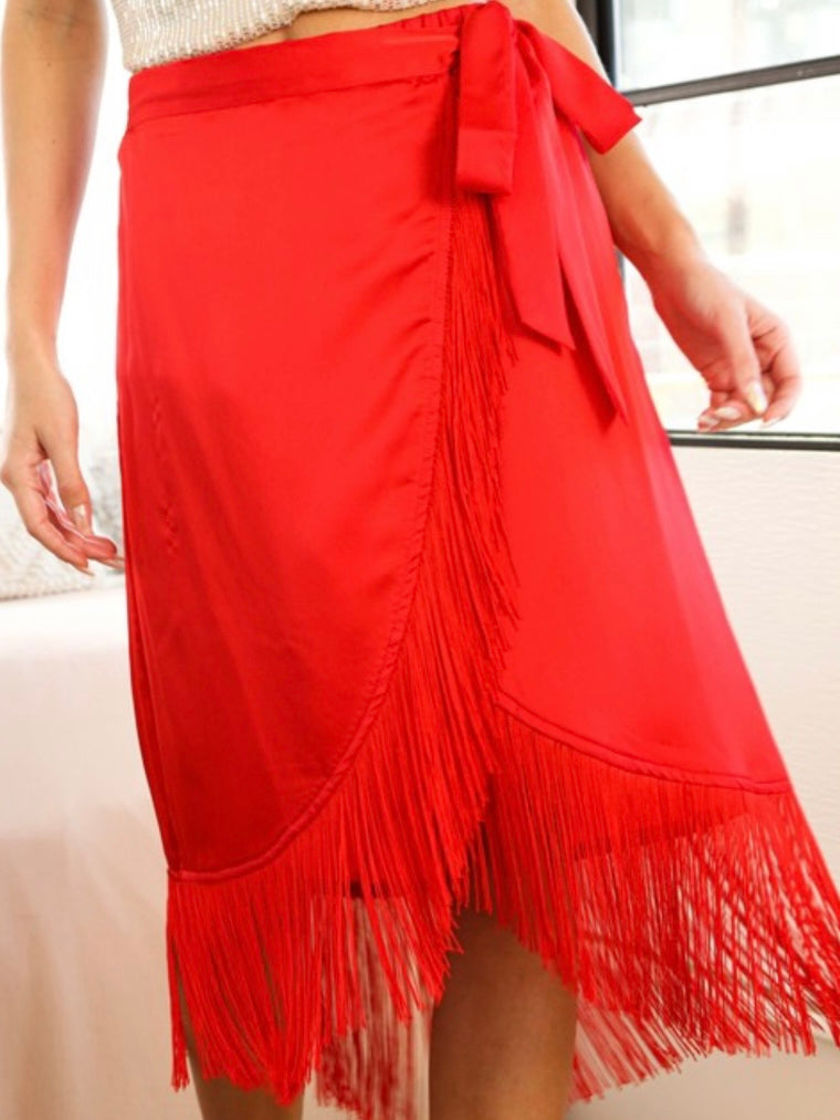 Fringe Detail Wrap Skirt